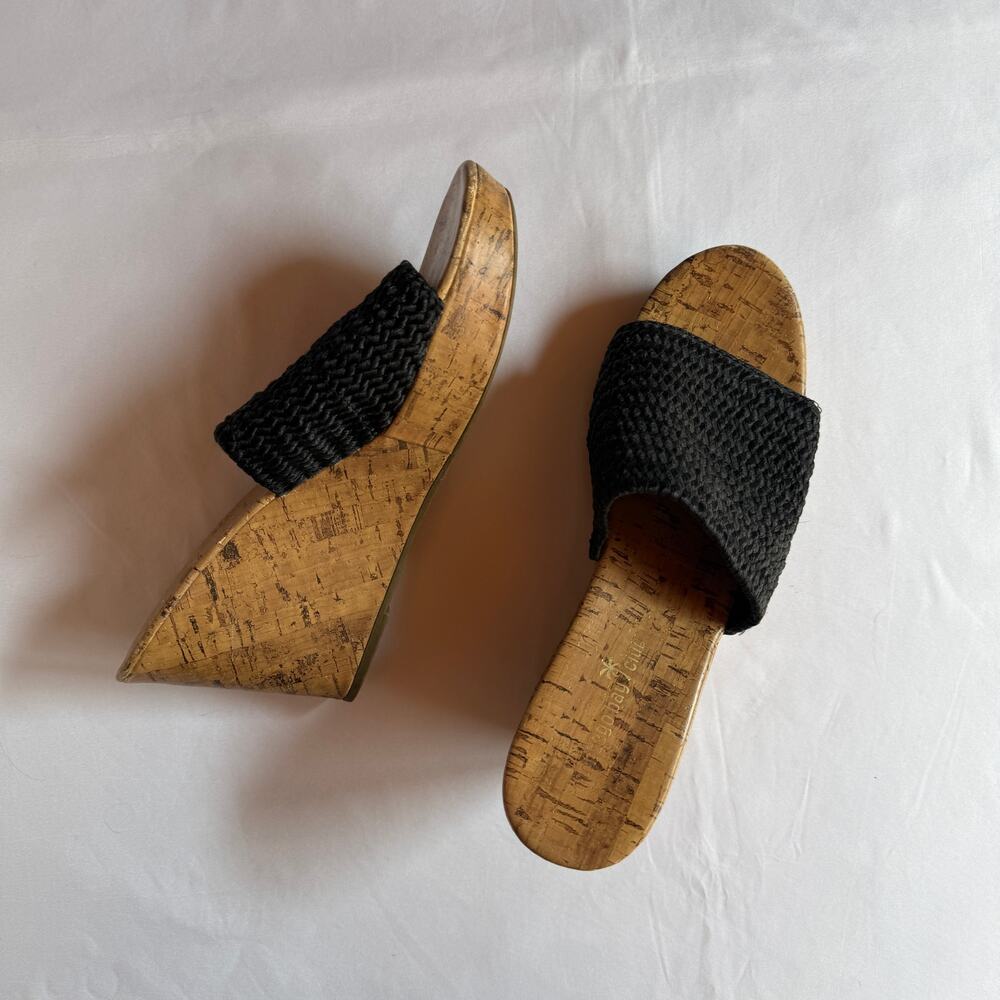 Y2K Black Woven Platform Cork Wedge Slides Sz 9 Montego Bay Club Going Out